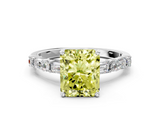 White gold Fancy Yellow Radiant  Solitaire with Side Baguettes and Channel Set Band_133