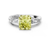 White gold Fancy Yellow Radiant  Solitaire with Tapered Baguette Side Stones on a Classic Band with Four-Prong Setting_93