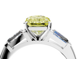 White gold Fancy Yellow Radiant  Solitaire with Tapered Baguette Side Stones on a Classic Band with Four-Prong Setting_95