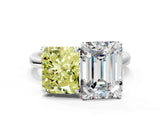 White gold Fancy Yellow Radiant  and Emerald Cut Toi Moi Ring with Prong Setting_46