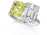White gold Fancy Yellow Radiant  and Emerald Cut Toi Moi Ring with Prong Setting_47