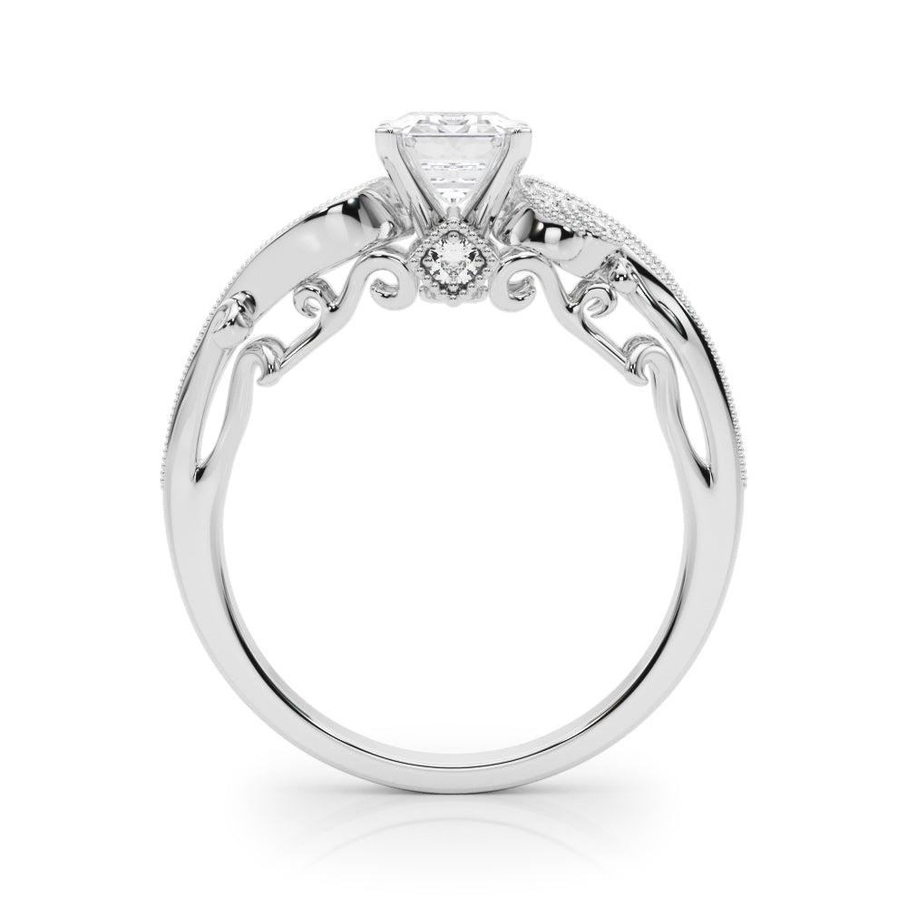 White gold Fancy Yellow Radiant cut Solitaire with Milgrain Pave Band and Four-Prong Setting 2