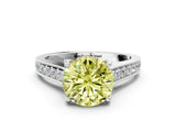 White gold Fancy Yellow Round  Brilliant Cut Diamond Engagement Ring with Pavé Band and Four-Prong Setting_29