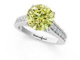 White gold Fancy Yellow Round  Brilliant Cut Diamond Engagement Ring with Pavé Band and Four-Prong Setting_30
