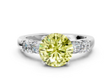 White gold Fancy Yellow Round  Brilliant Cut Diamond Five-Stone Prong Set Engagement Ring with Channel Band