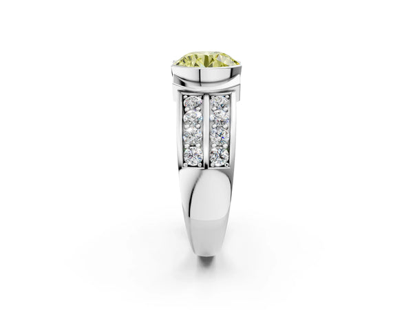 White gold Fancy Yellow Round  Brilliant Diamond Channel Set Wide Band Ring with Bezel Setting