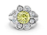 White gold Fancy Yellow Round  Brilliant Flower Halo Diamond Split Shank Ring_39