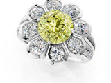 White gold Fancy Yellow Round  Brilliant Flower Halo Diamond Split Shank Ring_40