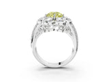White gold Fancy Yellow Round  Brilliant Flower Halo Diamond Split Shank Ring_42
