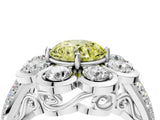 White gold Fancy Yellow Round  Brilliant Flower Halo Diamond Split Shank Ring_43