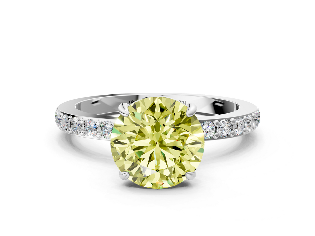 White gold Fancy Yellow Round  Brilliant Pavé Band Solitaire with Four-Prong Setting_17