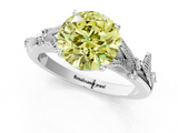 White gold Fancy Yellow Round  Brilliant Solitaire with Leaf Motif Band and Four-Prong Setting_35
