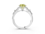 White gold Fancy Yellow Round  Brilliant Solitaire with Leaf Motif Band and Four-Prong Setting_37