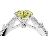 White gold Fancy Yellow Round  Brilliant Solitaire with Leaf Motif Band and Four-Prong Setting_38