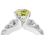 White gold Fancy Yellow Round  Brilliant Solitaire with Side Stones on a Pave Band and Four-Prong Setting_136