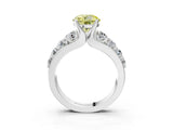 White gold Fancy Yellow Round  Brilliant Solitaire with Side Stones on a Pave Band and Four-Prong Setting_143