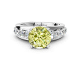 White gold Fancy Yellow Round  Brilliant Solitaire with Side Stones on a Pave Band and Four-Prong Setting_48