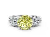 White gold Fancy Yellow Round  Cluster Diamond Engagement Ring with Pavé Band and Four-Prong Setting
