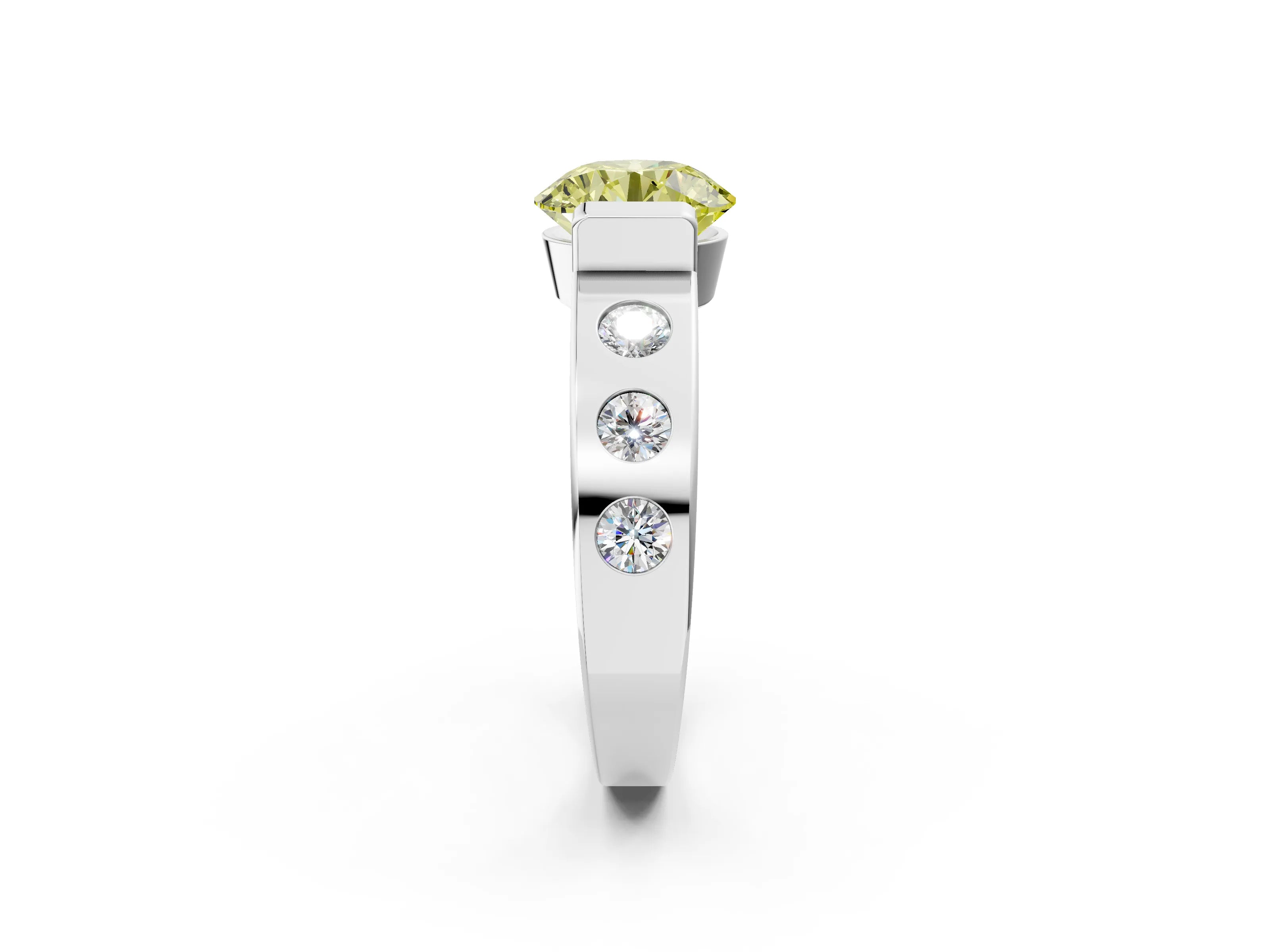 White gold Fancy Yellow Round Cut Brilliant Channel-Set Diamond Ring with Bezel Prong Setting_14