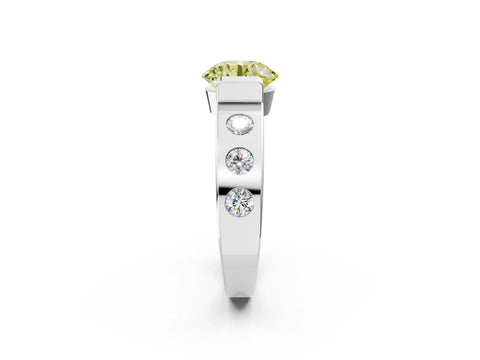 White gold Fancy Yellow Round Cut Brilliant Channel-Set Diamond Ring with Bezel Prong Setting_14