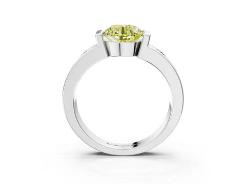 White gold Fancy Yellow Round Cut Brilliant Channel-Set Diamond Ring with Bezel Prong Setting_15
