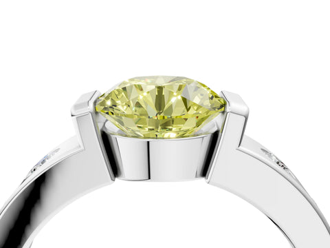 White gold Fancy Yellow Round Cut Brilliant Channel-Set Diamond Ring with Bezel Prong Setting_16