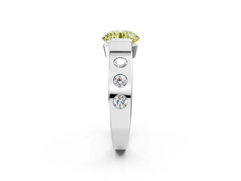 White gold Fancy Yellow Round Cut Brilliant Channel-Set Diamond Ring with Bezel Prong Setting_2