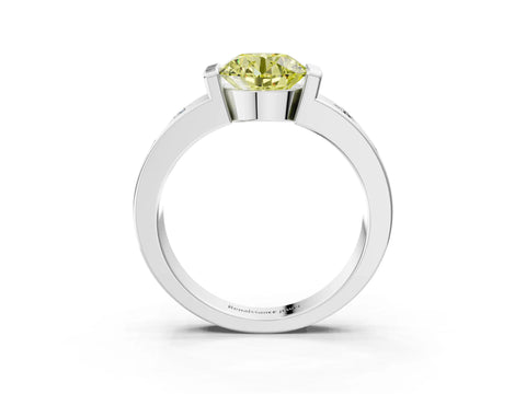 White gold Fancy Yellow Round Cut Brilliant Channel-Set Diamond Ring with Bezel Prong Setting_3