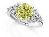 White gold Fancy Yellow Round Cut Brilliant Diamond Cluster Accent Solitaire Ring with Prong Setting_13
