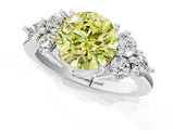 White gold Fancy Yellow Round Cut Brilliant Diamond Cluster Accent Solitaire Ring with Prong Setting_25