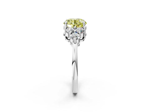 White gold Fancy Yellow Round Cut Brilliant Diamond Cluster Accent Solitaire Ring with Prong Setting_26