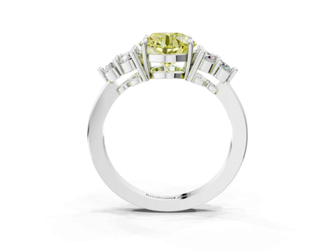 White gold Fancy Yellow Round Cut Brilliant Diamond Cluster Accent Solitaire Ring with Prong Setting_27
