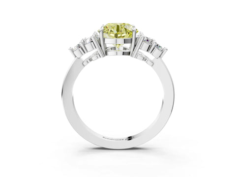 White gold Fancy Yellow Round Cut Brilliant Diamond Cluster Accent Solitaire Ring with Prong Setting_3