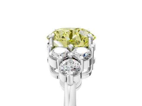White gold Fancy Yellow Round Cut Brilliant Diamond Cluster Accent Solitaire Ring with Prong Setting_5