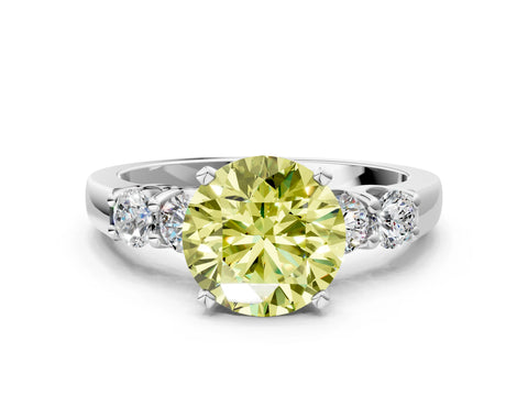 White gold Fancy Yellow Round Cut Brilliant Diamond Five-Stone Engagement Ring with Prong Setting on a Classic Band_3