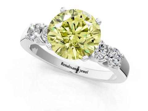 White gold Fancy Yellow Round Cut Brilliant Diamond Five-Stone Engagement Ring with Prong Setting on a Classic Band_4