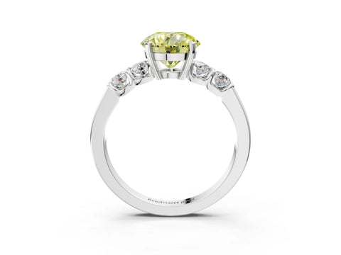 White gold Fancy Yellow Round Cut Brilliant Diamond Five-Stone Engagement Ring with Prong Setting on a Classic Band_6
