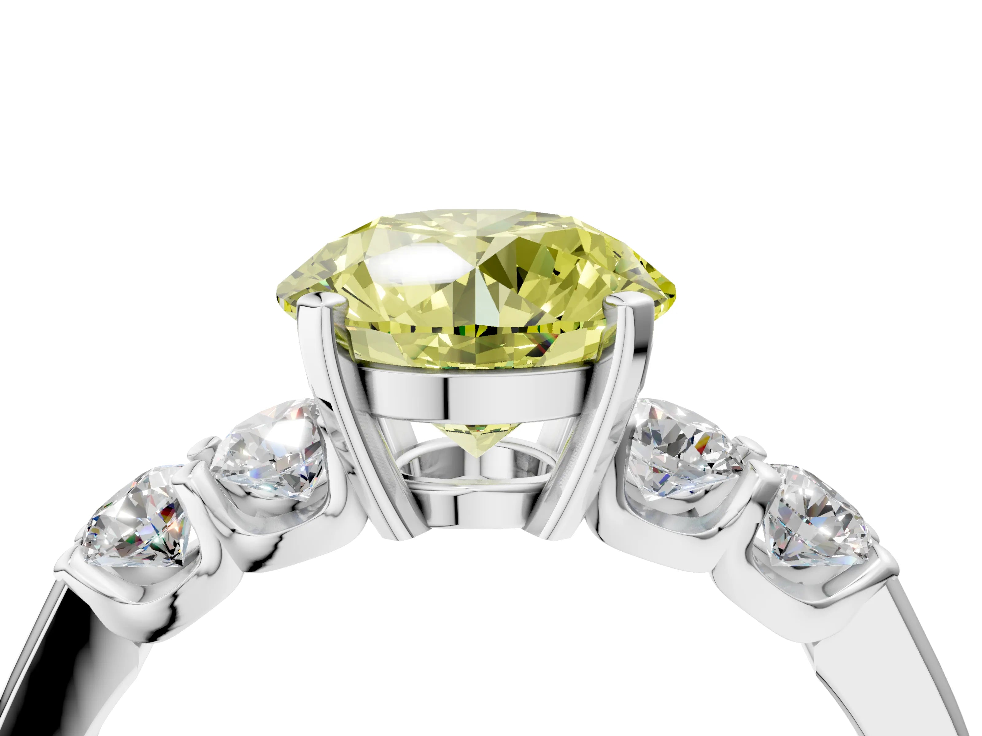 White gold Fancy Yellow Round Cut Brilliant Diamond Five-Stone Engagement Ring with Prong Setting on a Classic Band_7