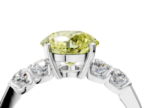 White gold Fancy Yellow Round Cut Brilliant Diamond Five-Stone Engagement Ring with Prong Setting on a Classic Band_7