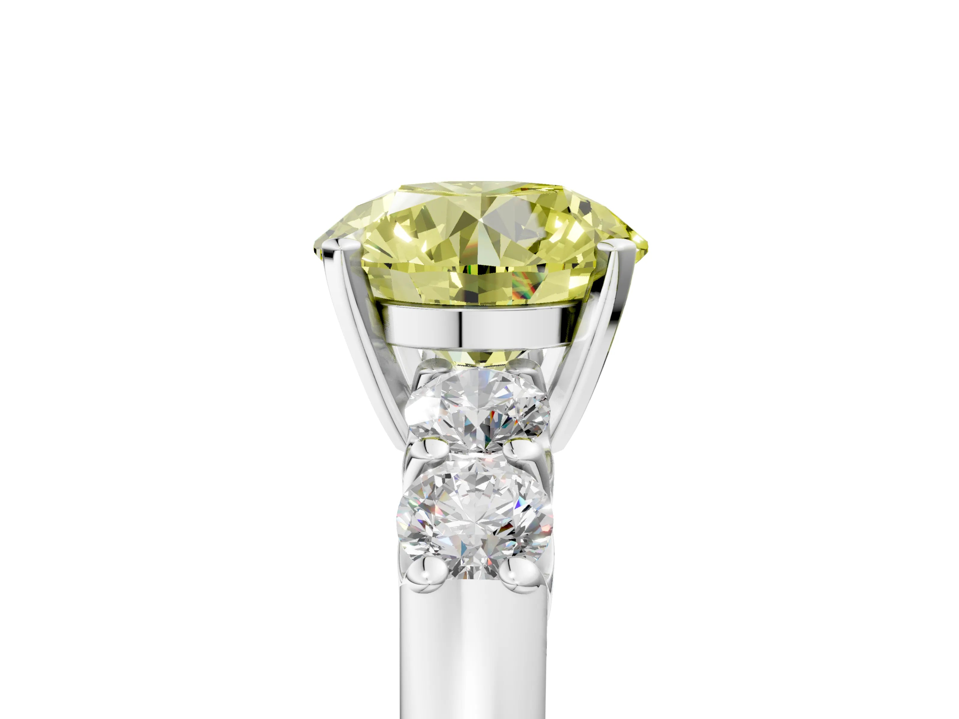 White gold Fancy Yellow Round Cut Brilliant Diamond Five-Stone Engagement Ring with Prong Setting on a Classic Band_8