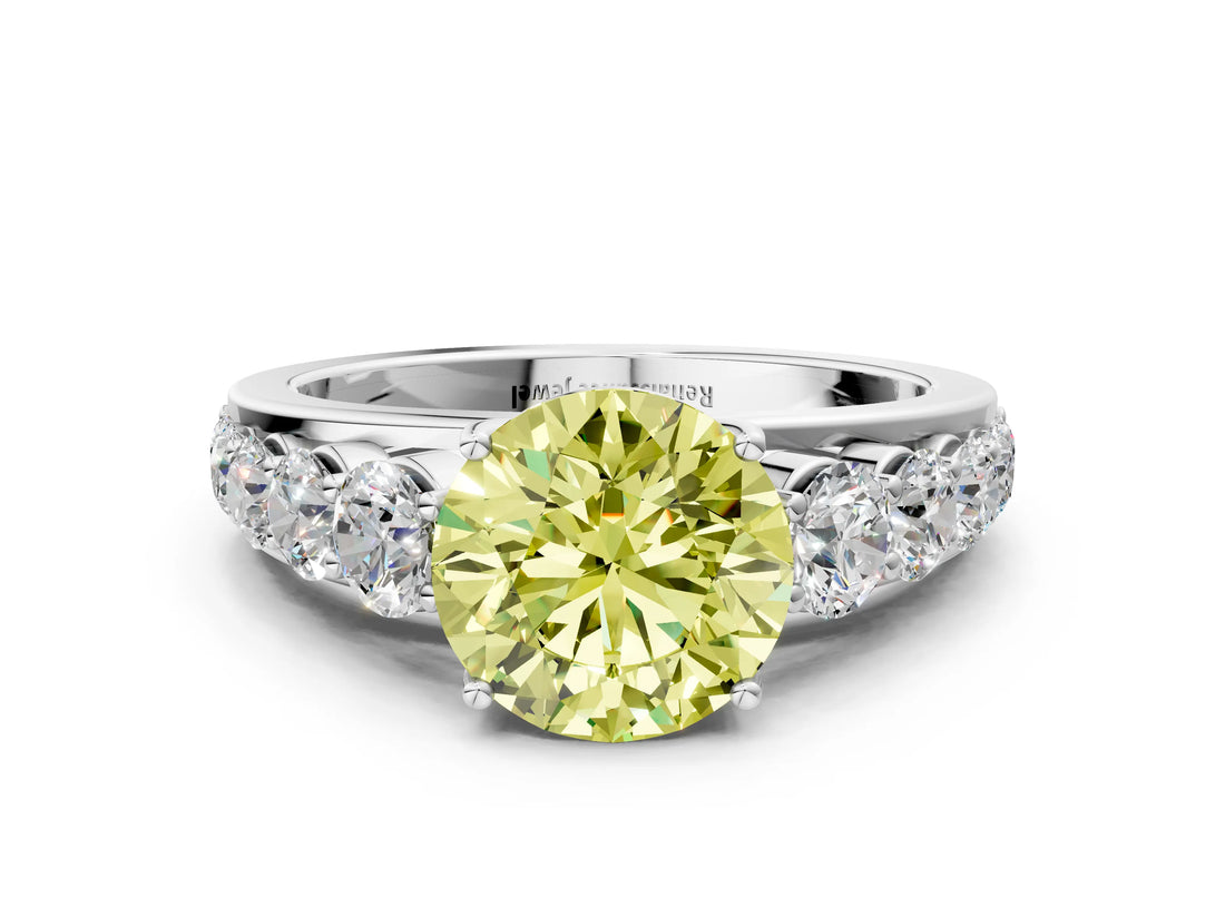 White gold Fancy Yellow Round Cut Brilliant Diamond Pavé Band with Six-Prong Setting_12