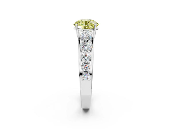 White gold Fancy Yellow Round Cut Brilliant Diamond Pavé Band with Six-Prong Setting