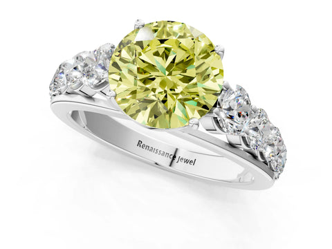 White gold Fancy Yellow Round Cut Brilliant Diamond Pavé Band with Six-Prong Setting_1