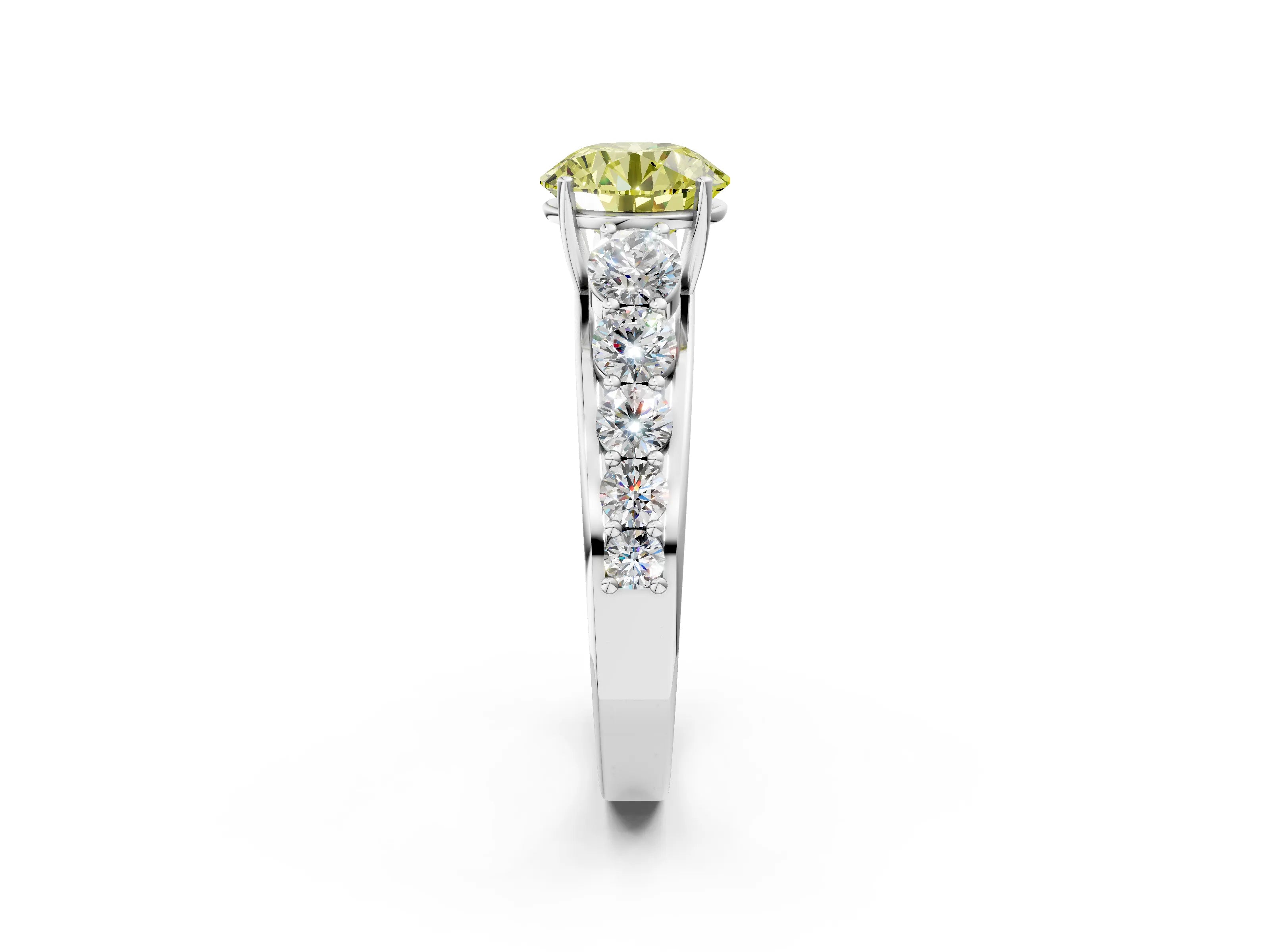 White gold Fancy Yellow Round Cut Brilliant Diamond Pavé Band with Six-Prong Setting_2