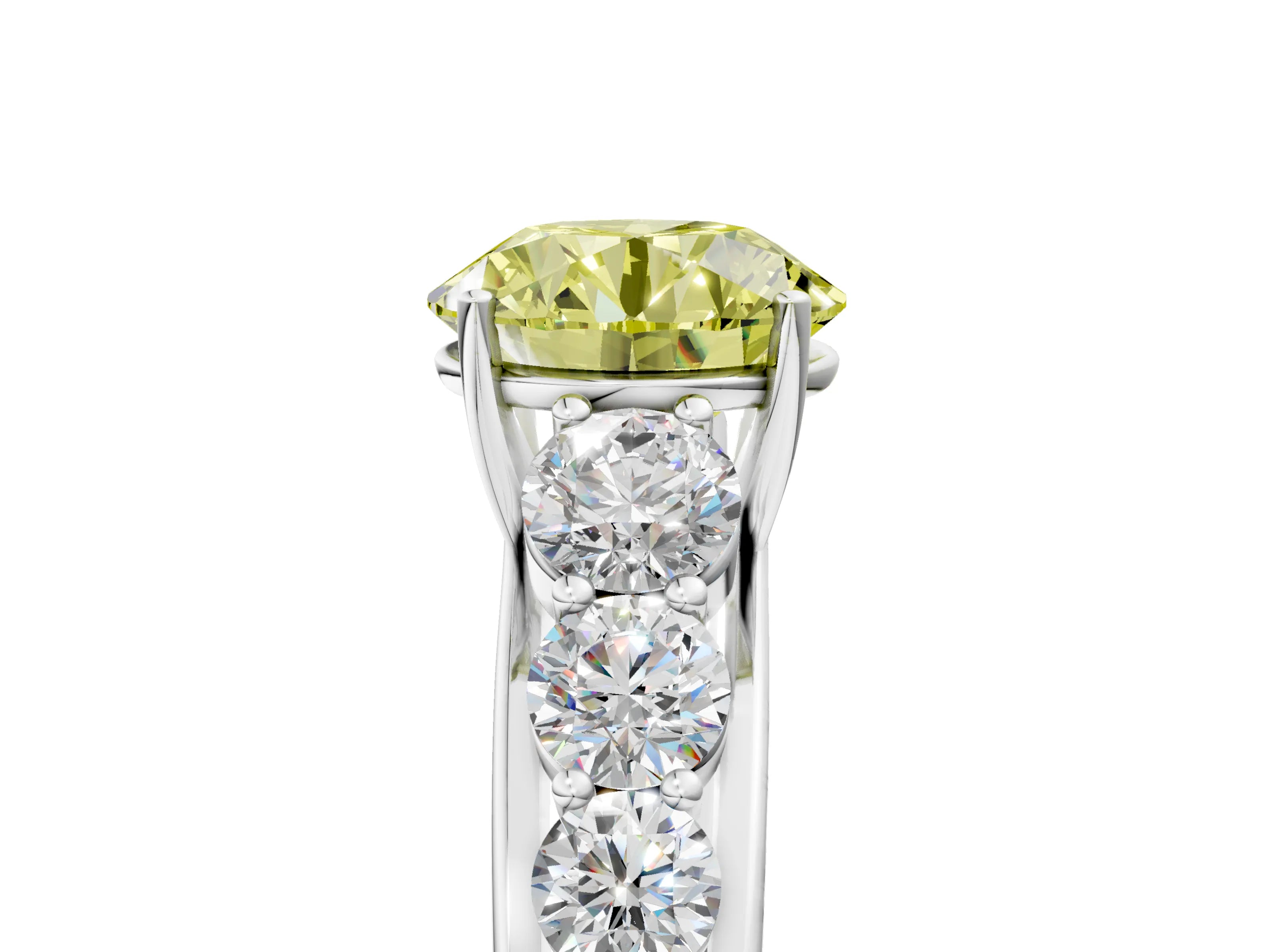 White gold Fancy Yellow Round Cut Brilliant Diamond Pavé Band with Six-Prong Setting_5
