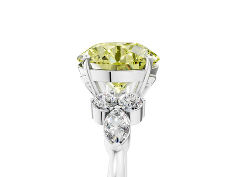 White gold Fancy Yellow Round Cut Brilliant Diamond Solitaire Ring with Pear Side Stones and Four-Prong Setting_11