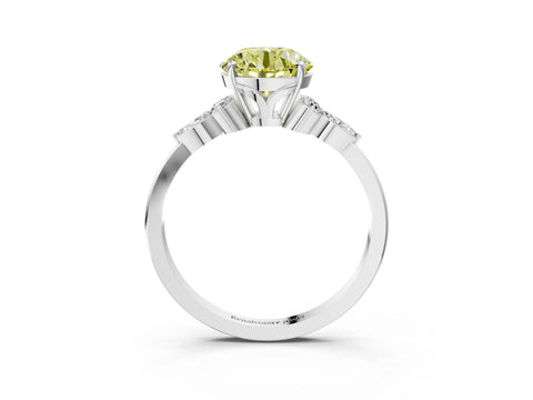 White gold Fancy Yellow Round Cut Brilliant Diamond Solitaire Ring with Pear Side Stones and Four-Prong Setting_15