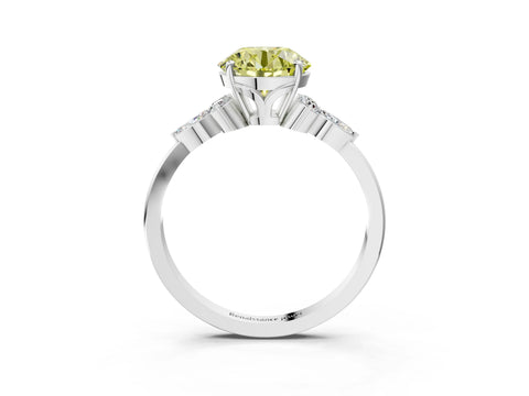White gold Fancy Yellow Round Cut Brilliant Diamond Solitaire Ring with Pear Side Stones and Four-Prong Setting_21