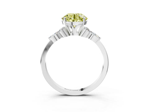 White gold Fancy Yellow Round Cut Brilliant Diamond Solitaire Ring with Pear Side Stones and Four-Prong Setting_9