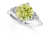 White gold Fancy Yellow Round Cut Brilliant Diamond with Cluster Setting on a Beaded Band and Four-Prong Setting_25